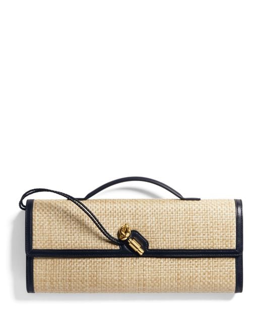 Bottega Veneta Brown Raffia Andiamo Clutch Bag