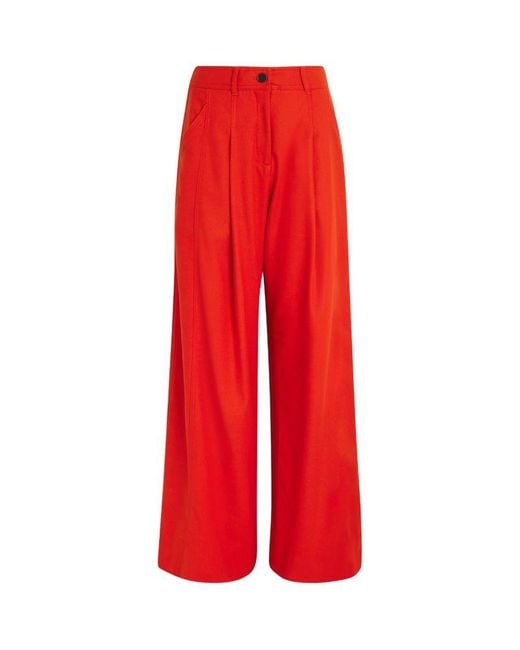 ME+EM Red Pleated Wide-Leg Trousers