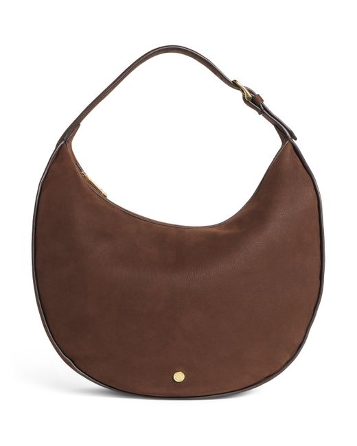 Harrods Brown Large Suede Crescent Shoulder Bag