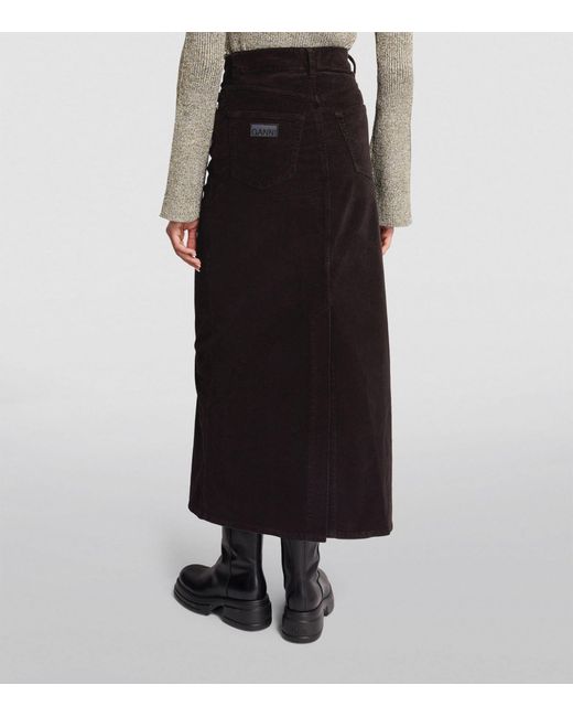 Ganni Black Organic Cotton Corduoy Midi Skirt