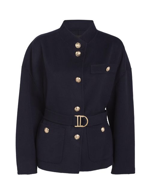 Maje Blue Wool Belted Button-Up Jacket