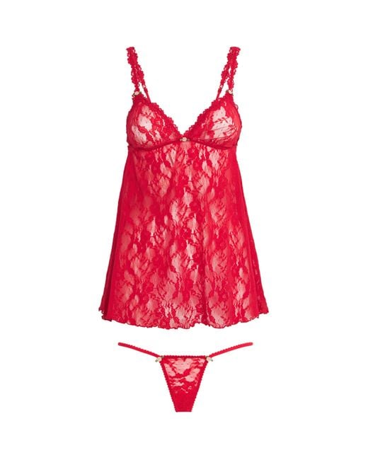 Skims Red Stretch Lace Cami And Thong Set