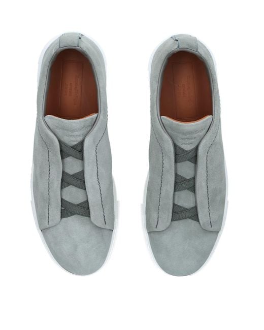 Zegna Gray Suede Triple Stitch Sneakers for men