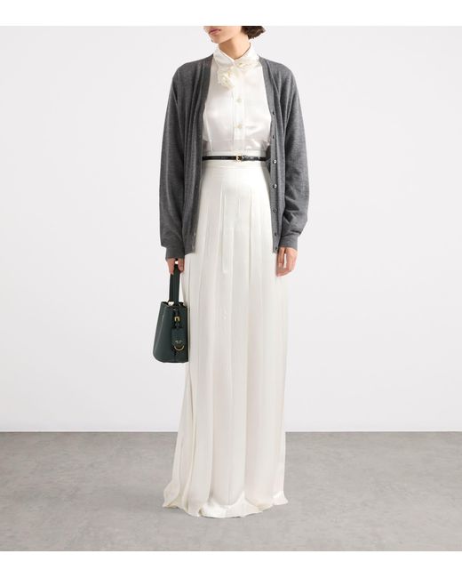 Prada White Satin Pleated Maxi Skirt