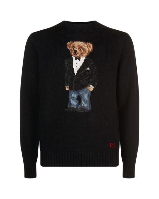 Ralph Lauren Black Knitted Polo Bear In Suit Sweater for men