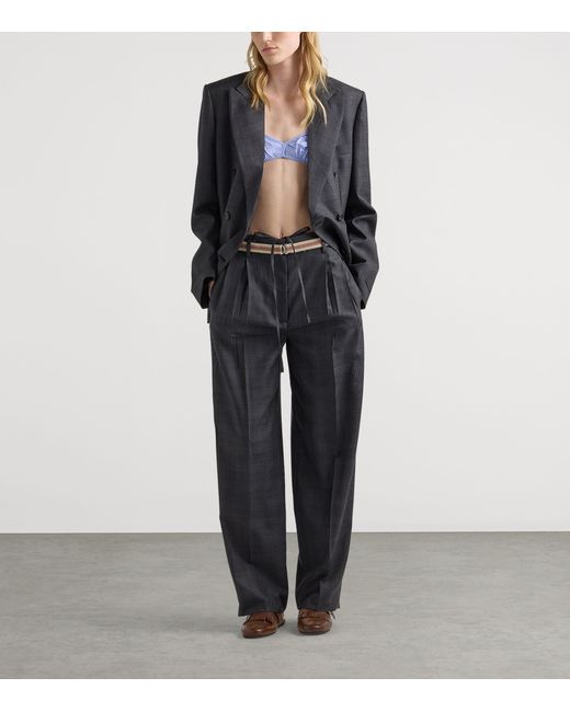 Prada Blue Wool Check Double-Breasted Blazer