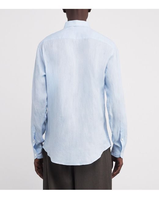 Emporio Armani Blue Linen Logo Shirt for men