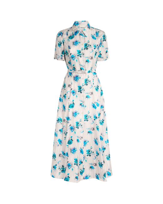 Tory Burch Blue Silk Floral Midi Shirt Dress