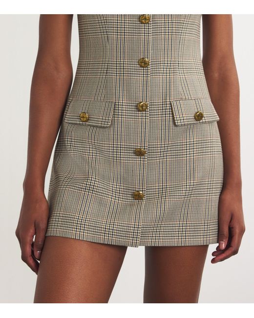 Self-Portrait Gray Chequered Contrast-Collar Mini Dress