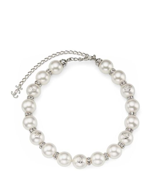 Jimmy Choo Metallic Crystal-Embellished Pearl Choker