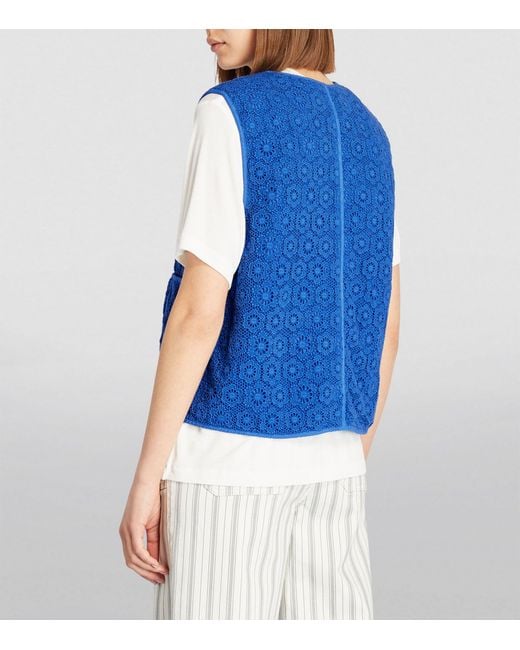 Weekend by Maxmara Blue Embroidered Floral Gilet
