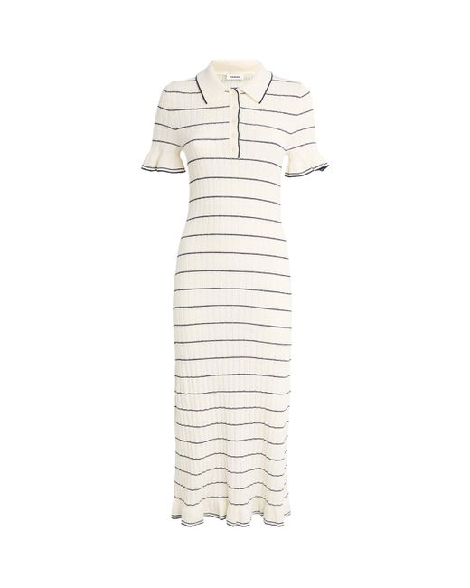 Sandro White Rib-Knit Striped Midi Dress