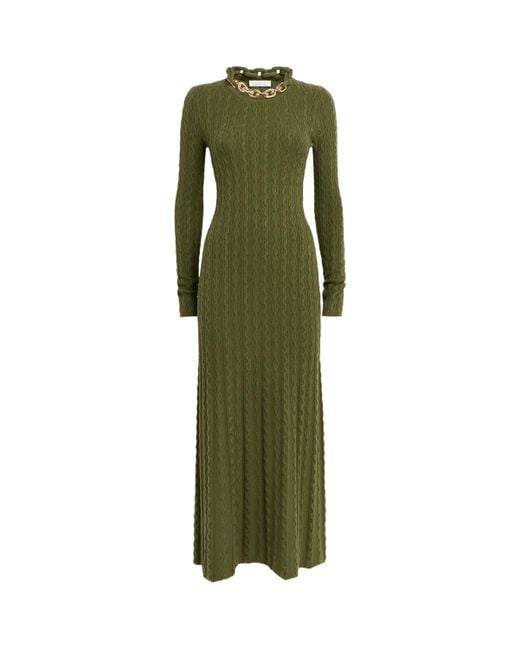 Rabanne Green Wool-Blend Embellished Midi Dress