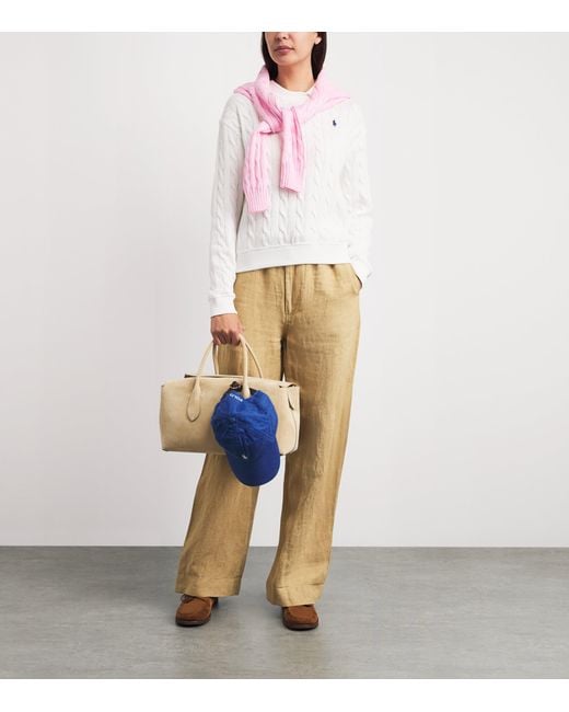 Polo Ralph Lauren White Cotton Cable-Knit Polo Collar Sweater