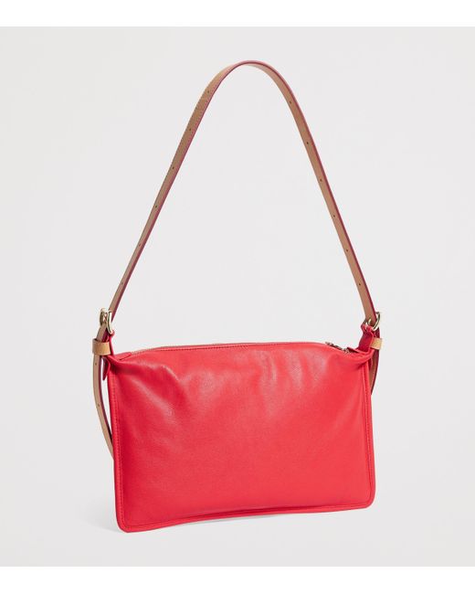 Longchamp Red Medium Leather Smoothie Half Cross-Body Bag