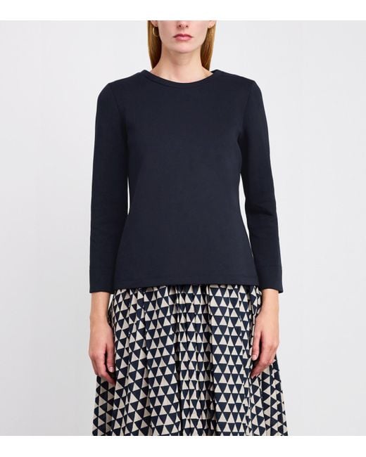 Max Mara Blue Cotton-Blend Long-Sleeve T-Shirt