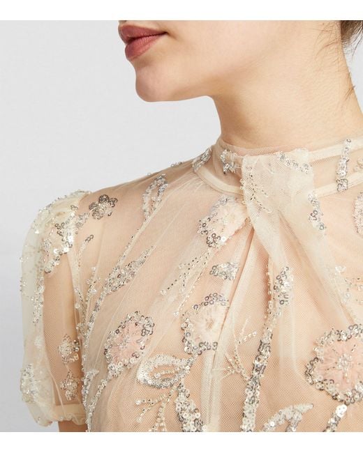 self portrait floral sequin embroidered dress self-portrait - Cream Floral Sequin Maxi Dress main image 1