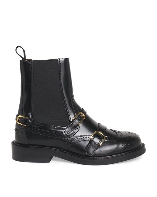 Sandro Black Leather Buckled Chelsea Boots