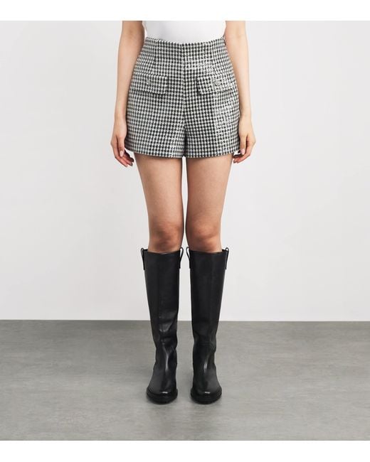 Sandro Black Tweed Sequinned Houndstooth Shorts