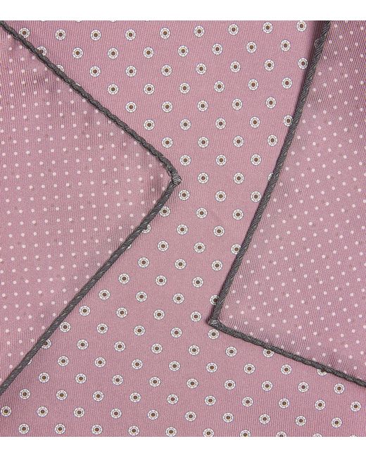 Canali Purple Silk Medallion Print Pocket Square for men