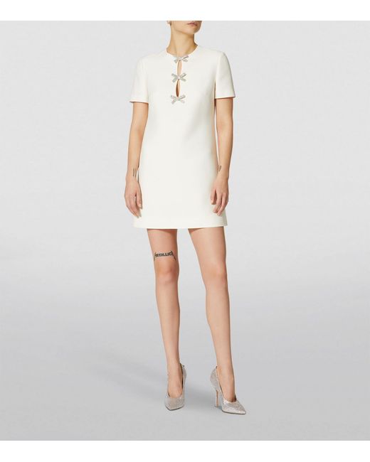 Valentino Garavani White Wool-silk Bow-detail Mini Dress