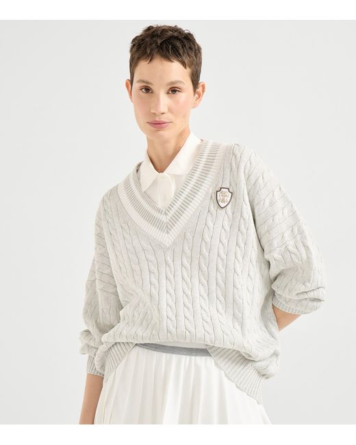 Brunello Cucinelli White Cotton Cable-Knit Sweater
