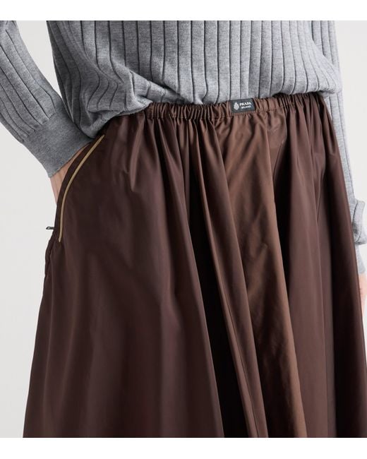 Prada Brown Re-Nylon Gathered Midi Skirt