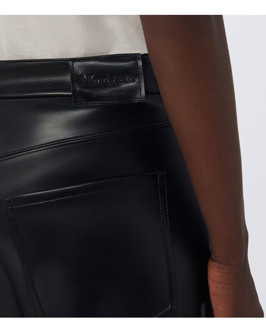 Max Mara Gray Faux Leather Wide-Leg Trousers