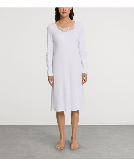 Hanro White Cotton Lace-Trim Belen Nightdress