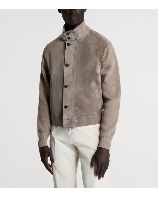 Dunhill Brown Cashmere-Leather Bomber Jacket for men