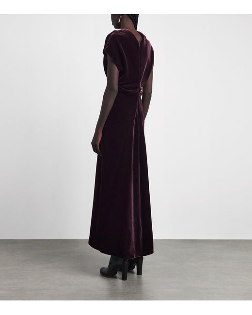 Agnona Purple Velvet Gathered Midi Dress