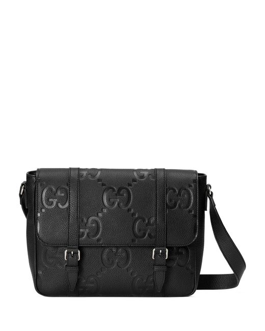 Gucci Black Medium Leather Jumbo GG Messenger Bag for men
