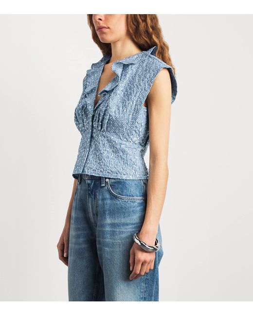 Sandro Blue Sequinned Stripe Top