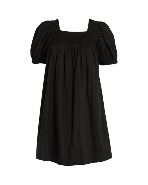 Doen Black + Net Sustain Earhart Smocked Organic Cotton-poplin Mini Dress