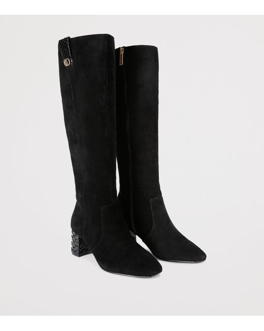 Kurt Geiger Black Suede Chelsea Trim Knee-High Boots