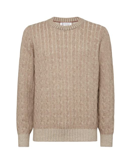 Brunello Cucinelli Men's Brown Cashmere Cable-Knit Sweater
