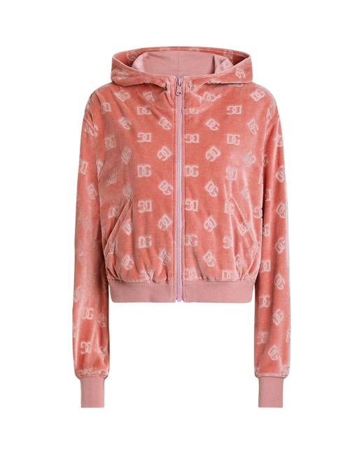 Dolce & Gabbana Red Velvet Logo Zip-Up Hoodie