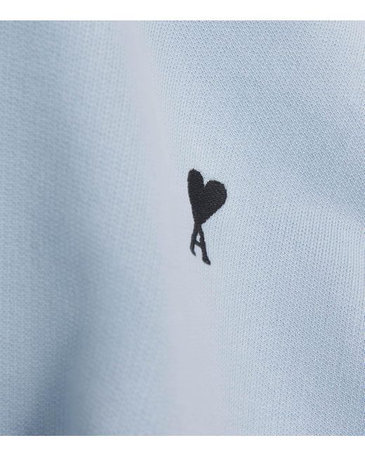 AMI Blue Cotton Embroidered Ami De Coeur Logo Hoodie for men