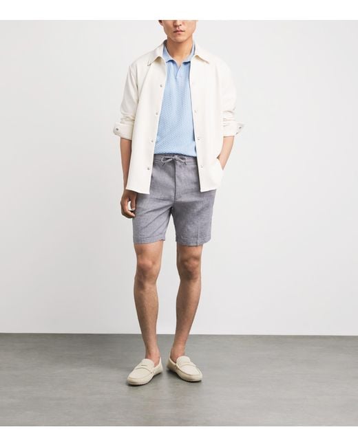Boss Gray Linen-Blend Drawstring Shorts for men