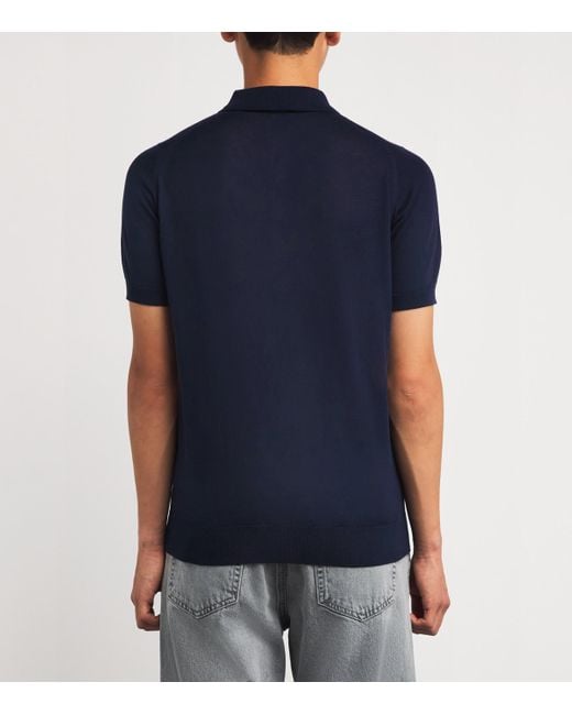 John Smedley Blue Cotton-Cashmere Elias Polo Shirt for men