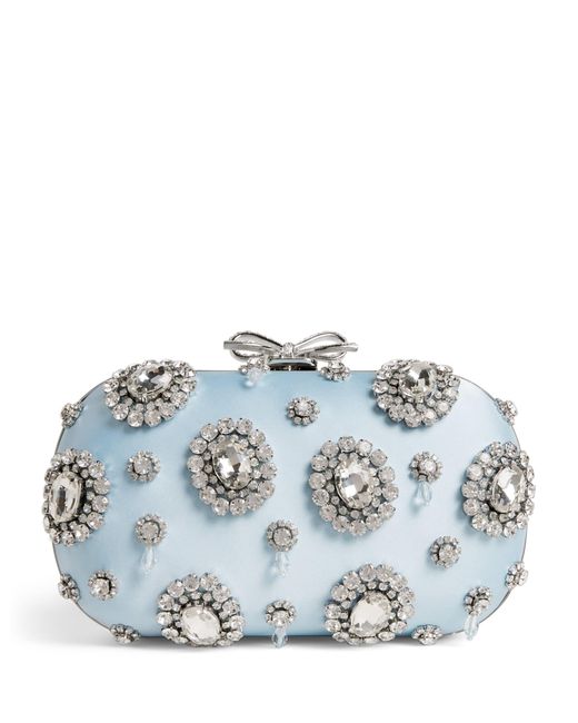 Self-Portrait Blue Satin Crystal Clutch Bag