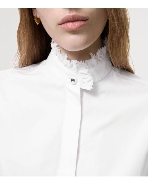 Burberry White Cotton Poplin Ruffle Shirt