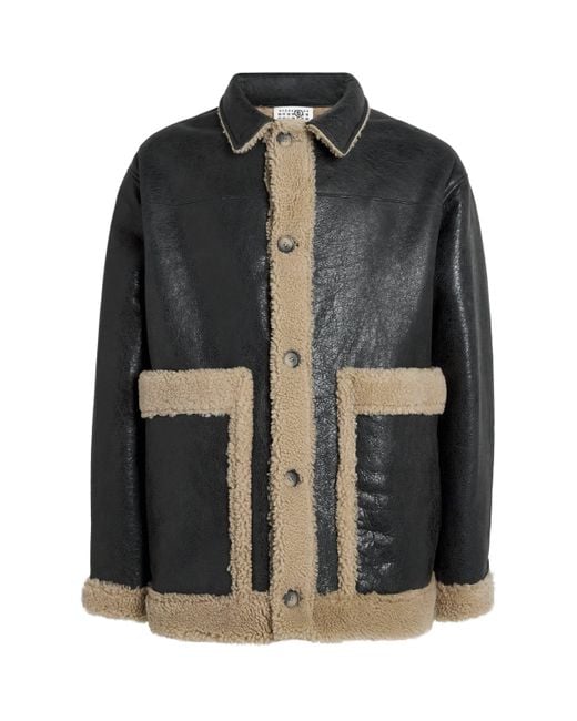 MM6 by Maison Margiela Black Leather Shearling Reversible Jacket for men