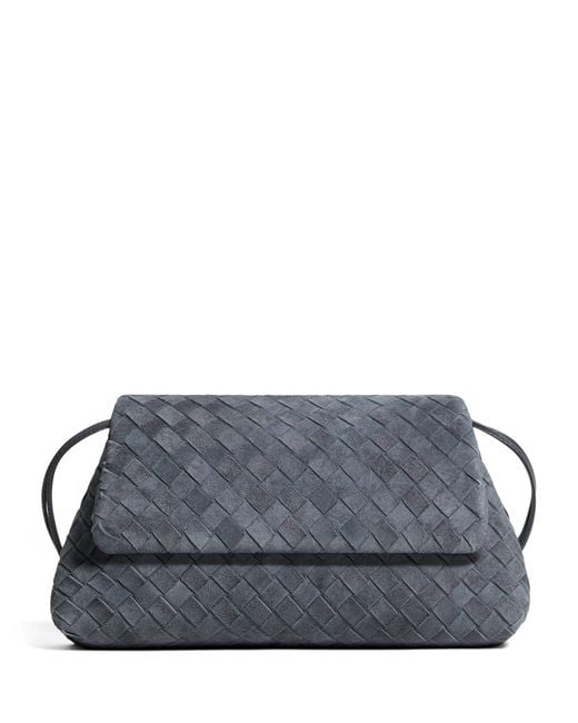 Bottega Veneta Gray Suede Intrecciato Giorno Shoulder Bag