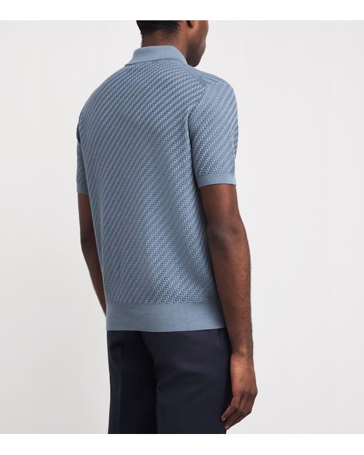 Brioni Blue Cotton-Silk-Cashmere Woven Polo Shirt for men