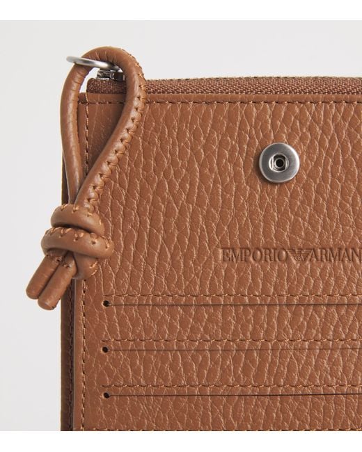 Emporio Armani Brown Leather Logo Bifold Wallet for men