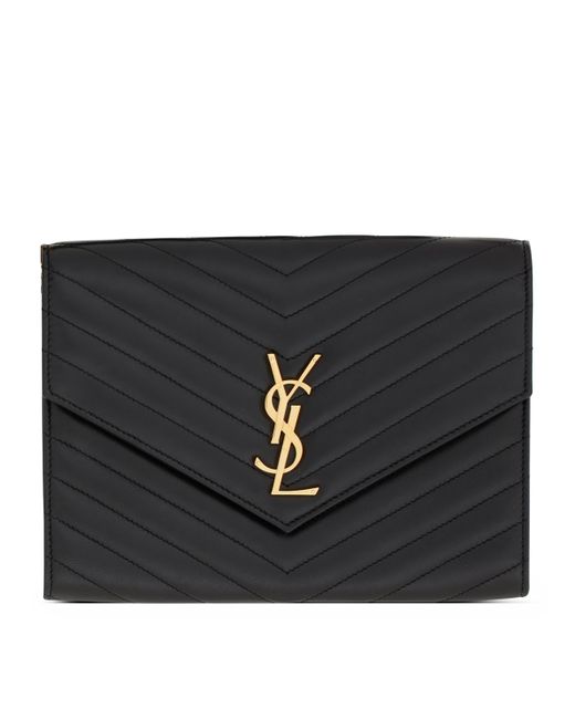 Saint Laurent Black Cassandre Matelassé Envelope Pouch