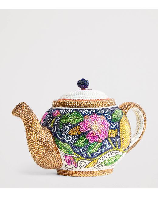 Judith Leiber White Embellished Teapot Clutch Bag