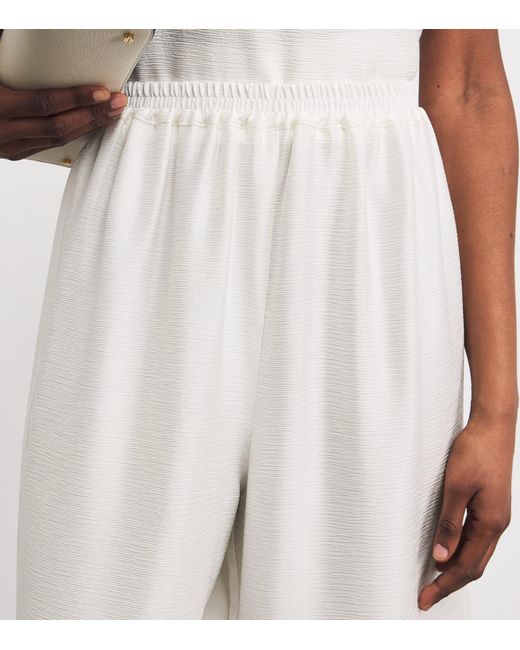 Eskandar White Silk Plissé Wide-Leg Trousers