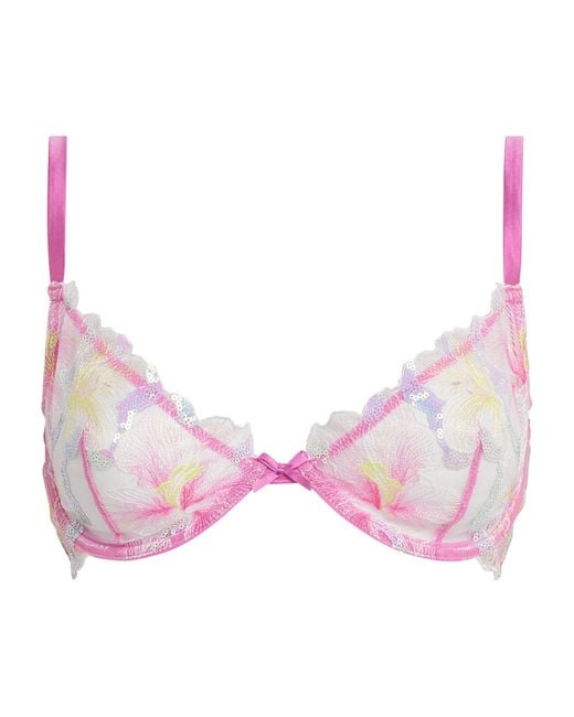 Fleur du Mal Pink Sequin Hibiscus Demi Bra